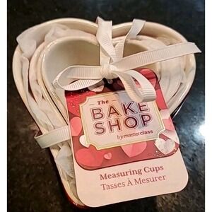 The Bake Shop Heart Measuring‎ Cup Set Of 4 Red White Glazed Ceramic Holiday